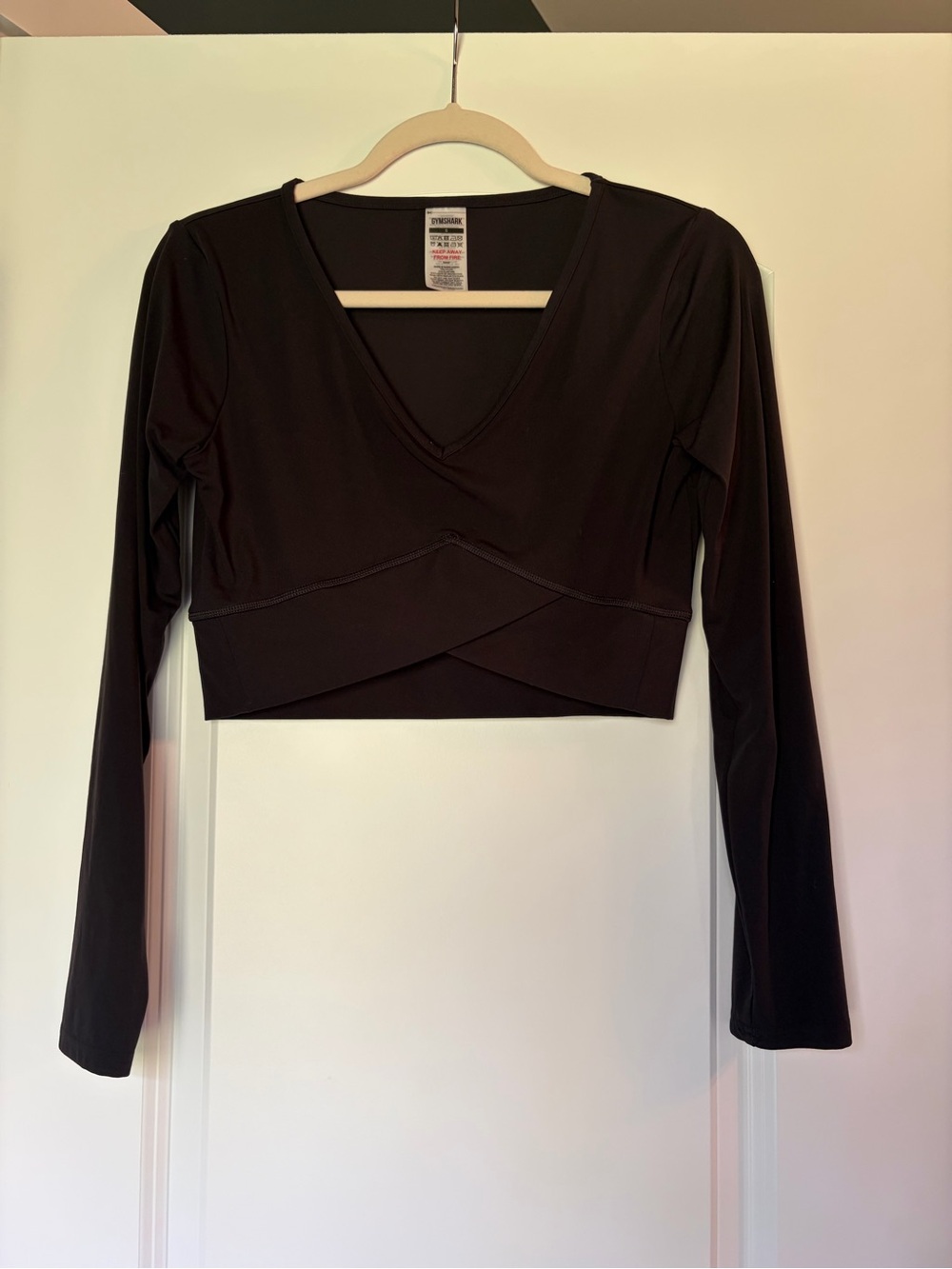 Gymshark Black Long-Sleeve Cropped V-Neck Wrap Top